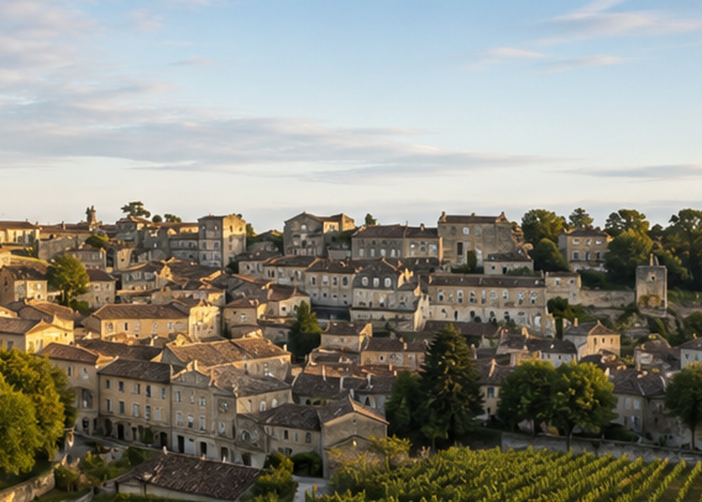 Historic Saint-Émilion surrounded by vineyards in Southwest France